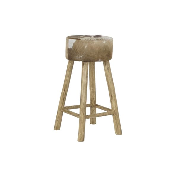 Taburet DKD Home Decor Hvid Brun Natur Læder Træ 42 x 42 x 77 cm