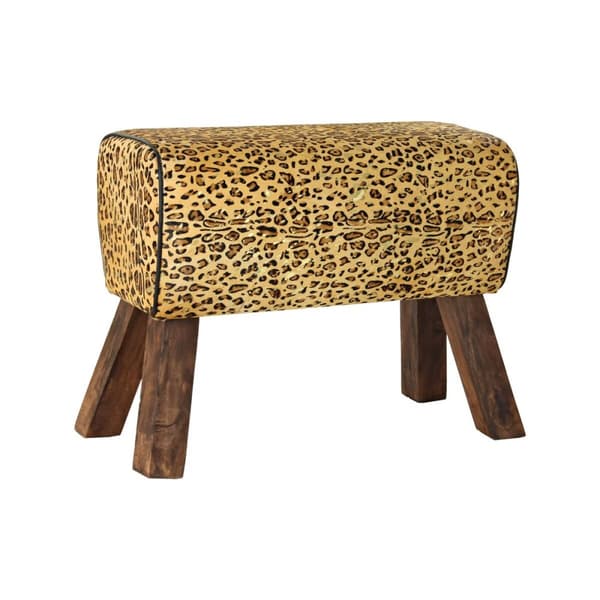 Jalkatuki DKD Home Decor Musta Puu Ruskea Nahka Leopardi (67 x 30 x 51 cm)