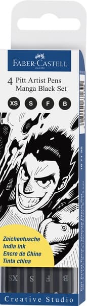 Faber Castell FC-167132 Tegnepen Pitt Artist Pen Manga 4-delt Penalhus Sort