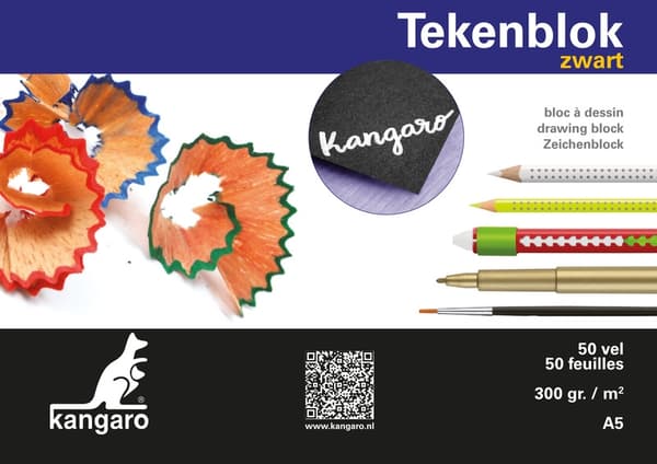 Kangaro K-5597 Tegneblok A5 300 Gram 50 Ark Sort