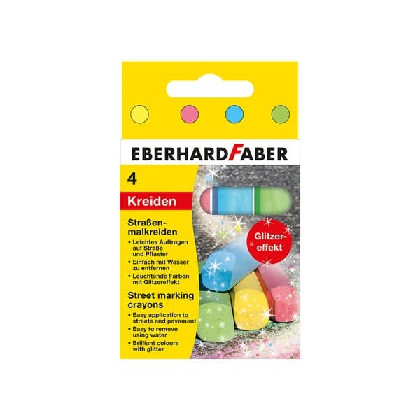 Eberhard Faber EF-526504 Sidewalk Chalk 4-sidet 4 glitterfarver