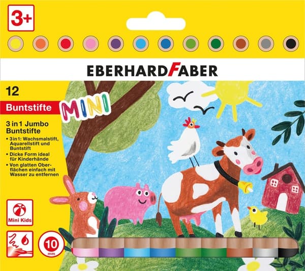 Eberhard Faber EF-518912 Färgpenna 3i1 12 stycken Extra tjock kärna 10mm
