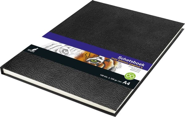 Kangaro K-5321 skitsebog A4 creme 120 gr blankt papir, 140 sider hårdt omslag Imprint Snake Black