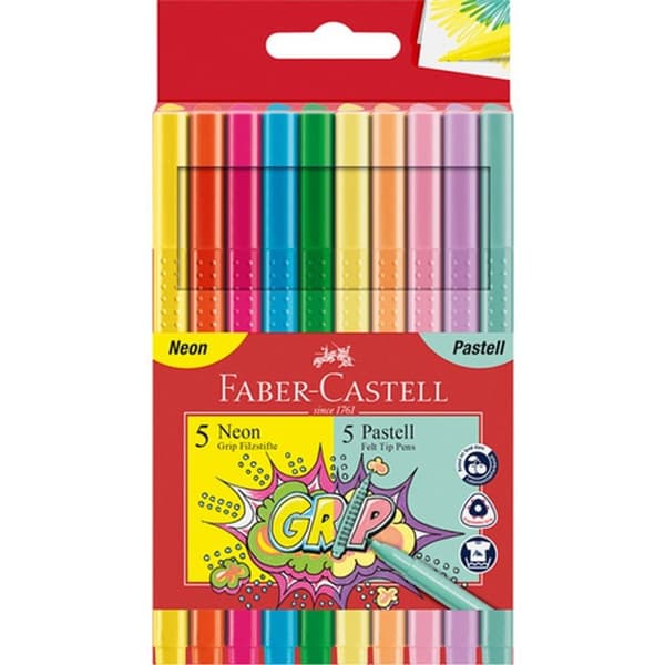 Faber Castell FC-155312 Grip filtpenne Neon og Pastel 10 stk.