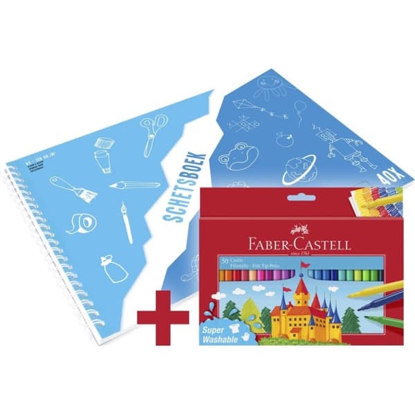 Faber Castell FC-554204-A Filtpenne 50 styk + A3 Kangaro Skitsebog 40 ark