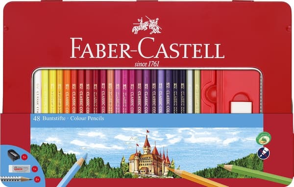 Faber Castell FC-115888 Färgpenna Faber-Castell Castle Sexkantigt metallfodral 48 delar med tillbehör