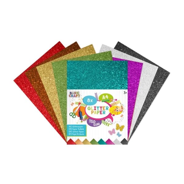 Basic Craft A4 Glitter Papir 150 gram 8 Stk