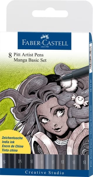 Faber Castell FC-167107 Tegnepen Faber-Castell Pitt Artist Pen Manga 8-delt Penalhus Basic