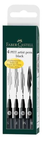 Faber Castell FC-167100 Tegnepen Faber-Castell Pitt Artist Pen 4-delt etui Sort