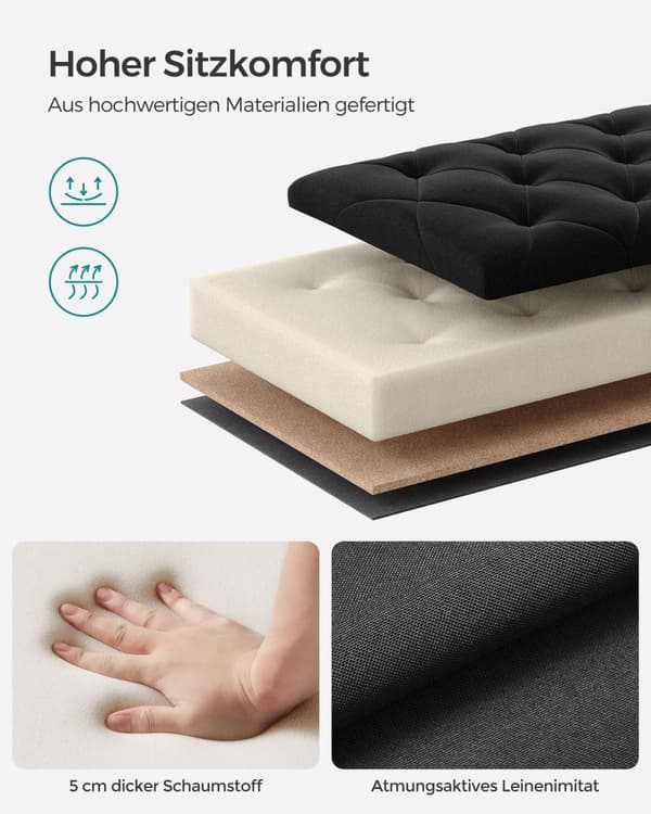 Rootz Ottoman Säilytysjakkara - Säilytyspenkki - Pehmustettu penkki - MDF-rakenne - 40cm x 110cm x 40cm - Muste musta