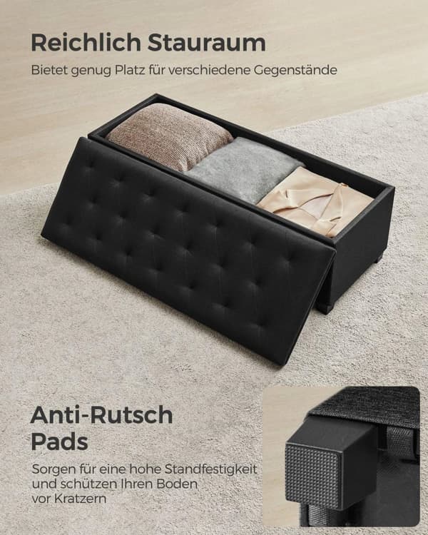 Rootz Ottoman Säilytysjakkara - Säilytyspenkki - Pehmustettu penkki - MDF-rakenne - 40cm x 110cm x 40cm - Muste musta