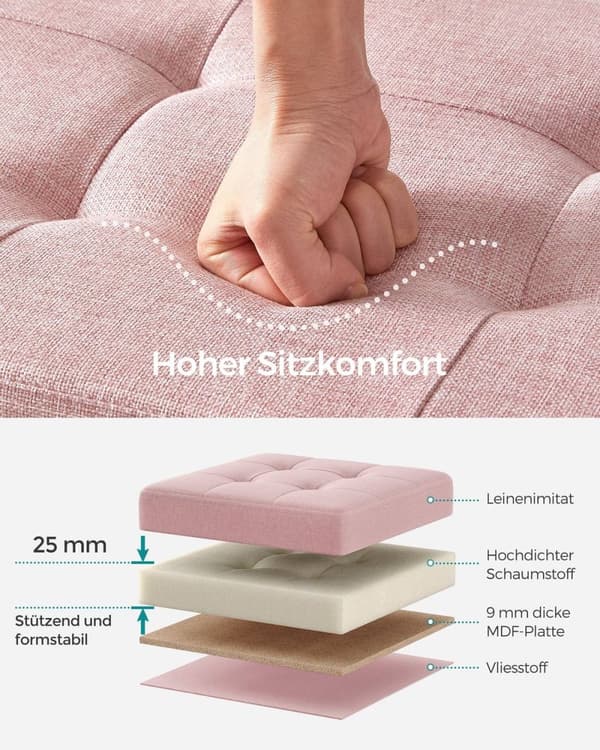 Rootz Opbevaringsskammel - Osmannisk bænk - Legetøjskasse - MDF & linned - 38 cm x 76 cm x 38 cm - Pastel Pink