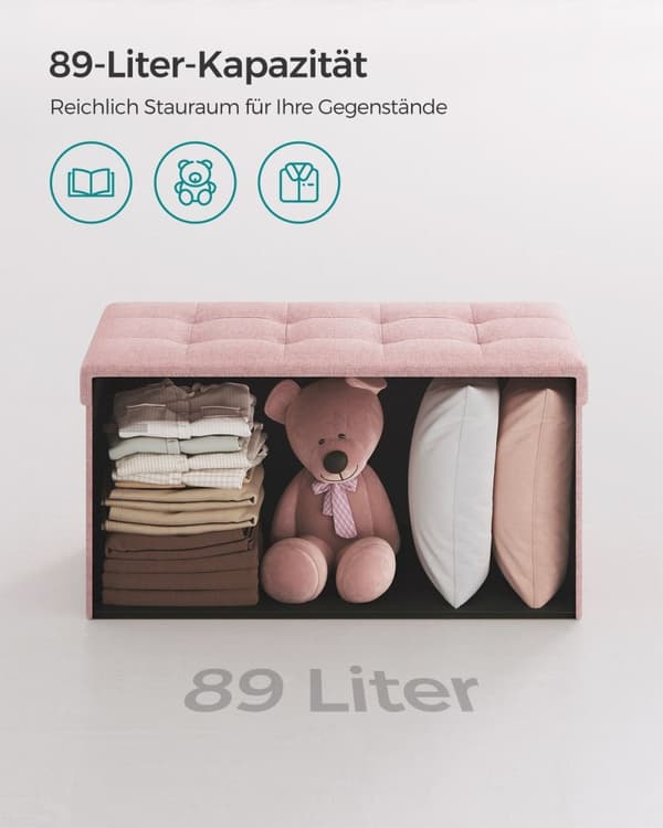 Rootz Opbevaringsskammel - Osmannisk bænk - Legetøjskasse - MDF & linned - 38 cm x 76 cm x 38 cm - Pastel Pink