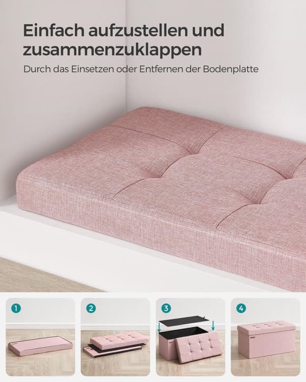 Rootz Opbevaringsskammel - Osmannisk bænk - Legetøjskasse - MDF & linned - 38 cm x 76 cm x 38 cm - Pastel Pink