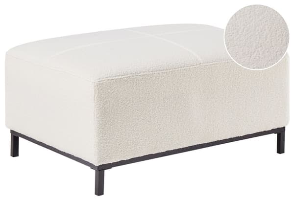 Ottoman Hvit Boucle Stoffkledd Fotskammel Rektangulær Minimalistisk Moderne