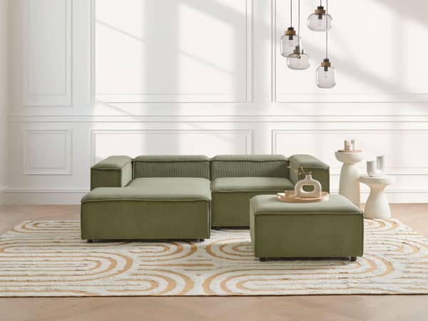 Ottoman Fodskammel Grøn Fløjl 86 x 86 cm Skammel med Stof Moderne Puf med Ben Stueindretning