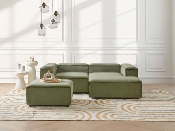 Ottoman Fodskammel Grøn Fløjl 86 x 86 cm Skammel med Stof Moderne Puf med Ben Stueindretning