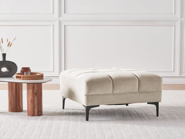 Ottoman Fodskammel Beige 88 x 80 cm Skammel med Stof Moderne Puf med Ben Stueindretning