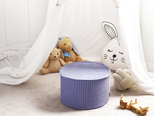 Puff Lys Lilla Bomull 40 x 25 cm Rund Stoff Fløyelsstruktur Ribbestrikket Kordfløyel Avtakbart trekk Maskinvaskbart
