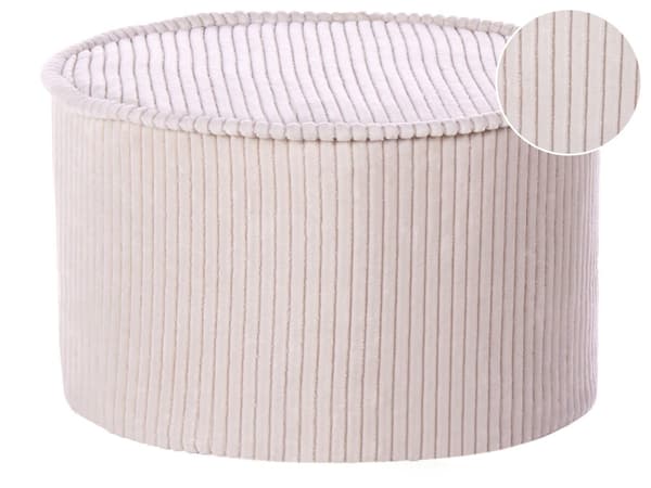 Puff Ljusbeige Bomull 40 x 25 cm Rund Sammetsstruktur Ribbad Avtagbart Överdrag Maskintvättbar Sovrum Vardagsrum