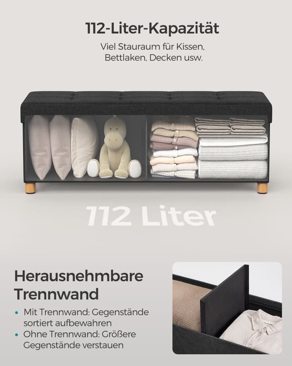 Bænk - med opbevaringsplads - foldning - blæk sort