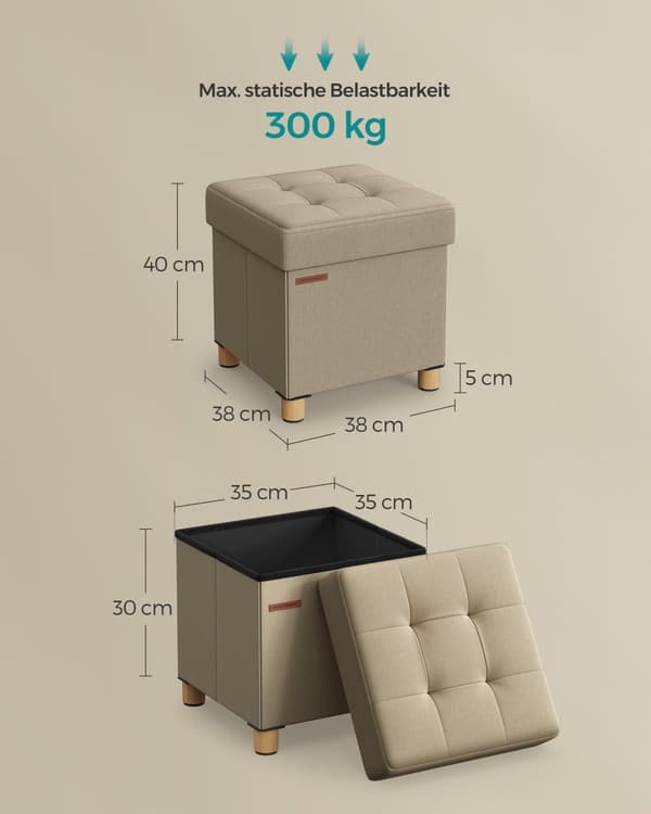 Afføring - Foldning - Med lagerplads - 38 × 38 cm - Kamelbrun