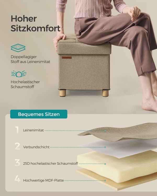 Afføring - Foldning - Med lagerplads - 38 × 38 cm - Kamelbrun