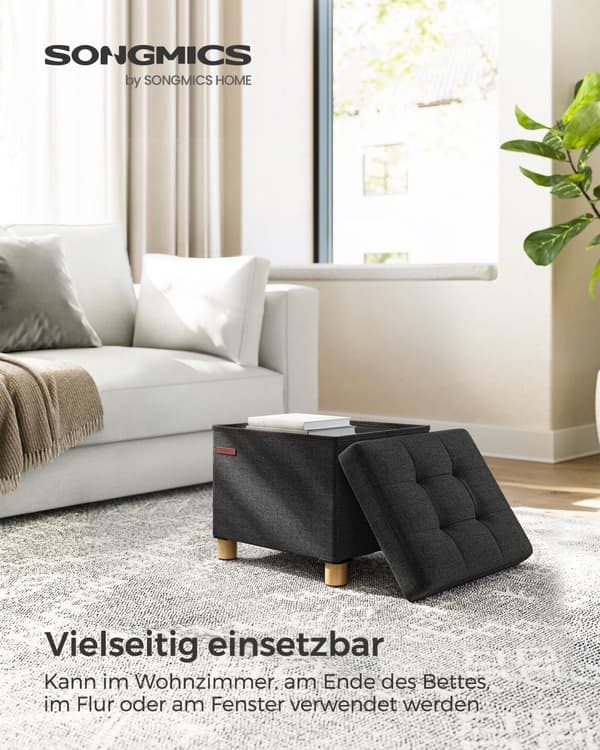 Bank - sammenfoldelig - med lagerplads - 32 × 40 × 33,5 cm - sort