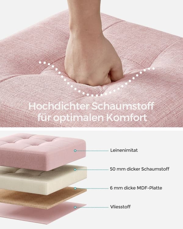 Bänk - vikning - med lagringsutrymme - 38 × 38 × 40 cm - pastellrosa