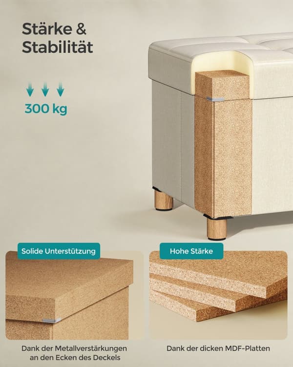 Afføring - Foldbar - med opbevaringsplads - 38 × 110 × 40 cm - fløde hvid