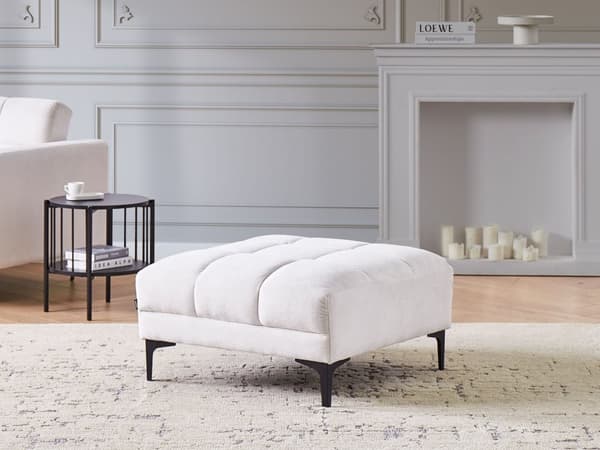 Ottoman Fodskammel Off-White 88 x 80 cm Skammel med Stof Moderne Puf med Ben Stueindretning
