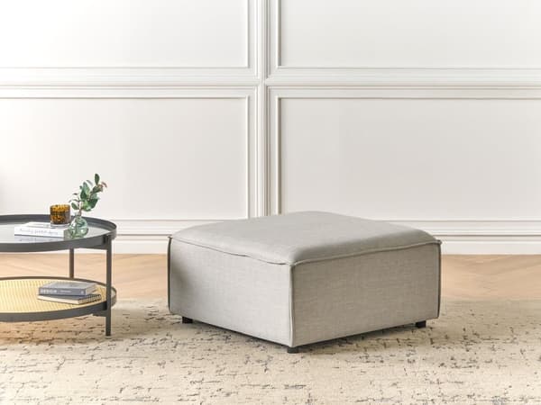 Fotpall Ljusgrå Tyg Stoppad Modulär Soffdel Fyrkantig Kvadratisk Fotpall Svarta Ben Modern Stil
