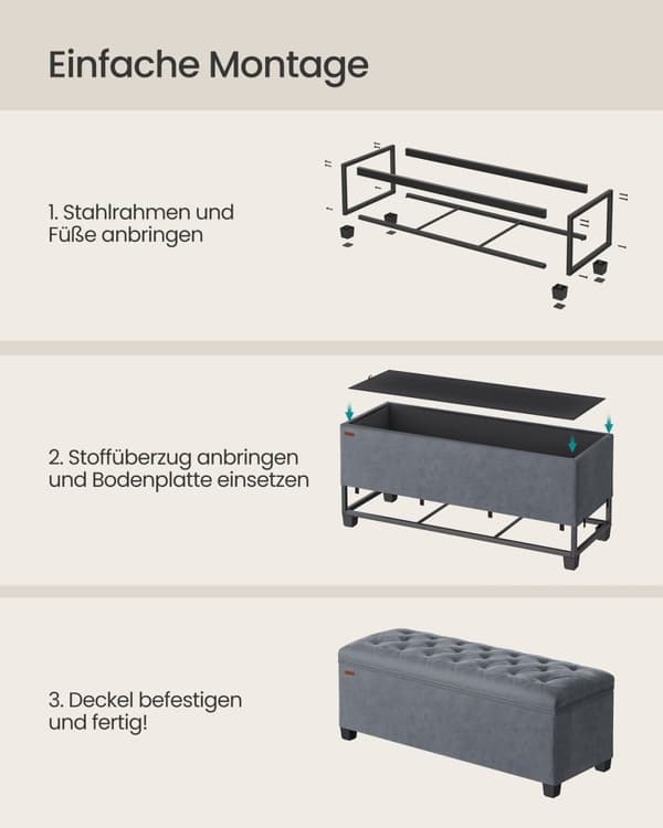 Rootz förvaringspall - ottomansk bänk - sammetsklädsel - MDF-konstruktion - 40 cm x 110 cm x 40 cm - skiffergrå