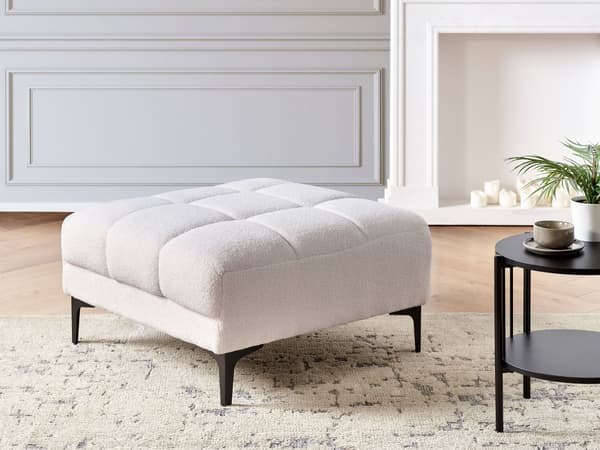 Ottoman Fodskammel Hvid Boucle 88 x 80 cm Skammel med Stof Moderne Puf med Ben Stueindretning