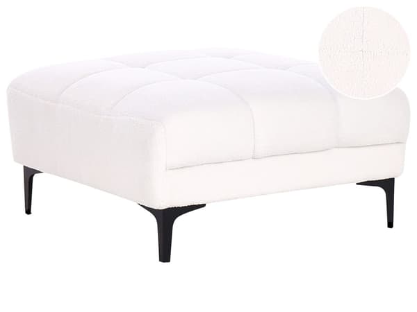 Ottoman Fodskammel Hvid Boucle 88 x 80 cm Skammel med Stof Moderne Puf med Ben Stueindretning
