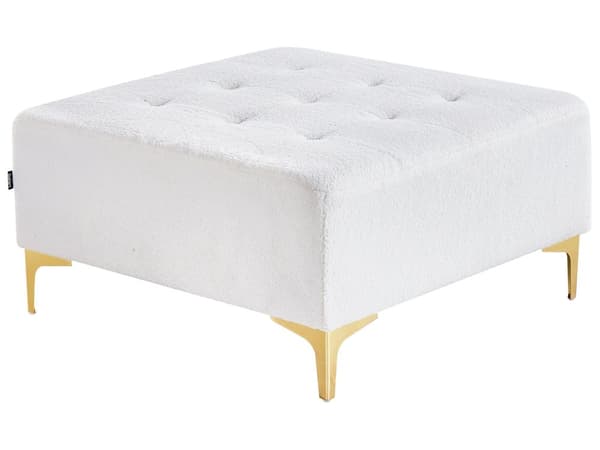 Ottoman Fodskammel Hvid Boucle 80 x 80 cm Skammel med Stof Moderne Puf med Ben Stueindretning