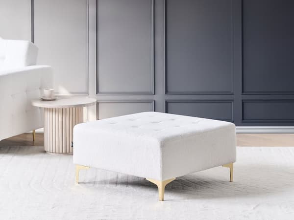 Ottoman Fodskammel Hvid Boucle 80 x 80 cm Skammel med Stof Moderne Puf med Ben Stueindretning