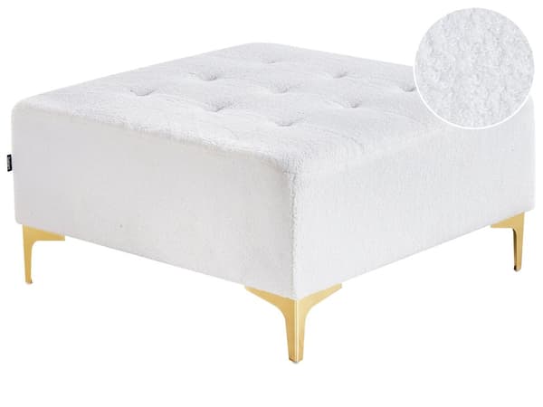 Ottoman Fodskammel Hvid Boucle 80 x 80 cm Skammel med Stof Moderne Puf med Ben Stueindretning