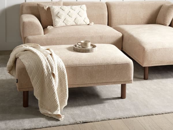 Fotpall Tyg Beige Träben Vattenavvisande klädsel Rektangulär Sittpuff Vardagsrum