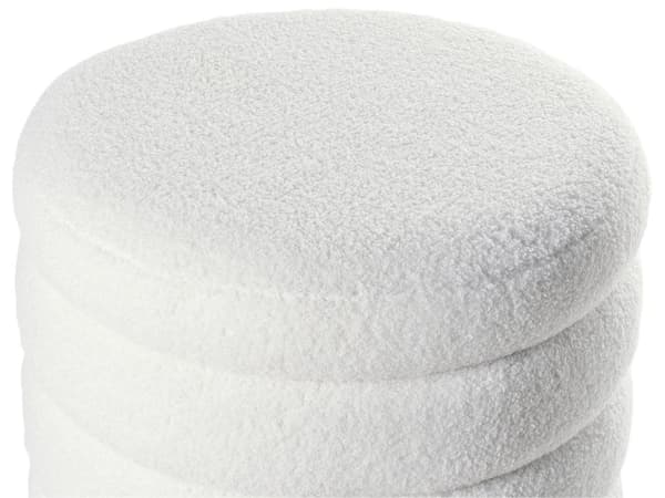 Puff Off-White Boucle Teddy Klädsel Tall Trä Ben Fotpall Hemtillbehör Vardagsrum