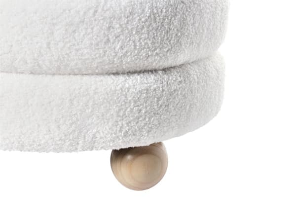 Puff Off-White Boucle Teddy Klädsel Tall Trä Ben Fotpall Hemtillbehör Vardagsrum