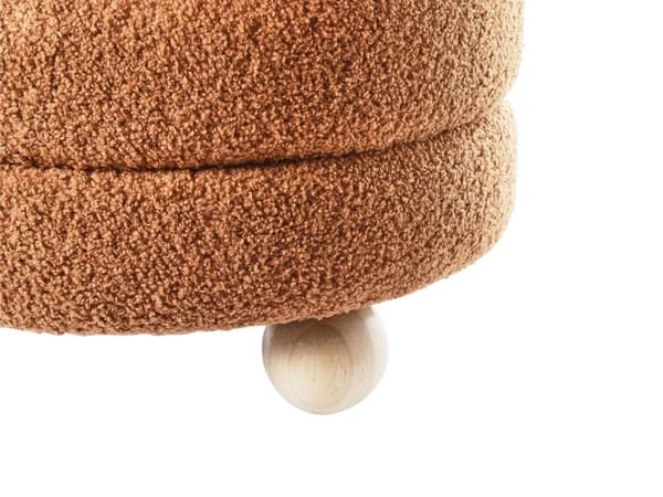 Puff Gyllenbrun Boucle Teddy Klädsel Tall Trä Ben Fotpall Hemtillbehör Vardagsrum