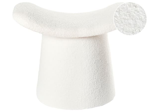 Puff Off-White Boucle Teddy Klädsel Skumfyllning Fotpall Hemtillbehör Vardagsrum