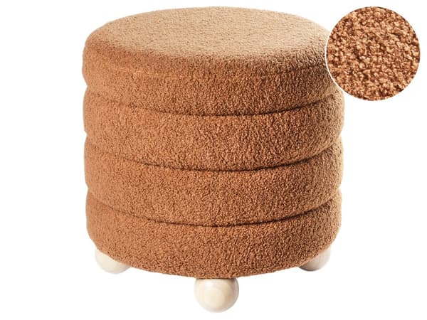 Puff Gyllenbrun Boucle Bamse Polstring Furu Treben Fotskammel Hjemmetilbehør Stue
