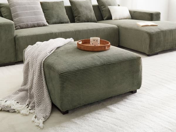Skammel grøn 80 x 35 x 80 cm standard fløjlspolstring træben stor firkantet moderne