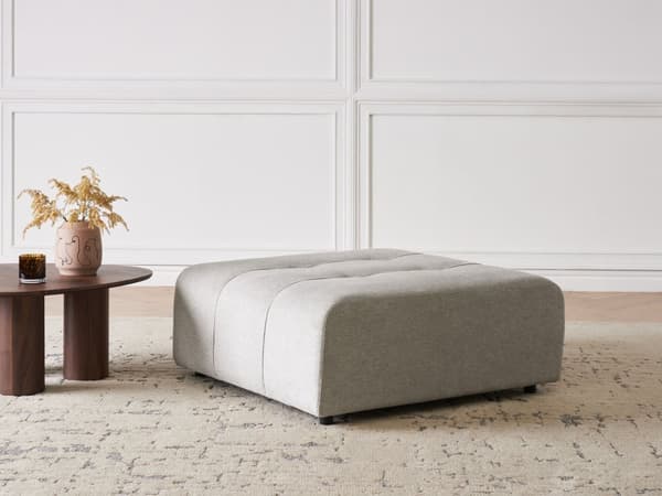 Ottoman Fodskammel Lysegrå 99 x 99 cm Flyder Skammel med Stof Moderne Stueindretning