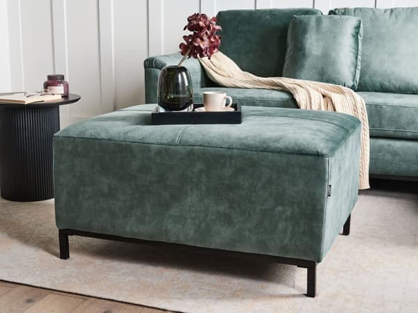 Ottoman Fodskammel Blågrøn Velour 95 x 71 cm Skammel med Stof Moderne Stueindretning