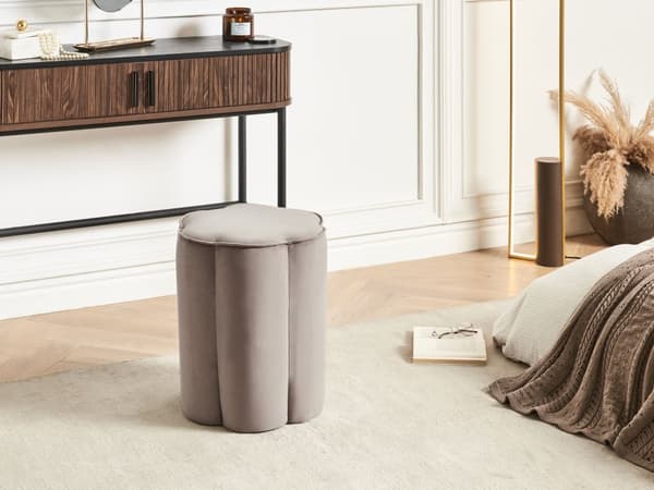 Puff Fløyel Taupe 39 x 34 x 45 cm Rund form Moderne design Fotskammel Stue Soverom