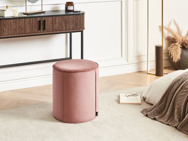 Puff Fløyel Rosa 40 x 40 x 43 cm Rund form Moderne design Fotskammel Stue Soverom