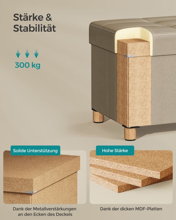 Sitztruhe, Sitzhocker, Fodskammel, LSF16GYZ, 76x38x40 cm, Mørkegrå